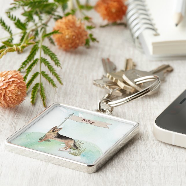 Chaveiro Cão Pet do German shepherd de Nome Personalizado (Lateral)