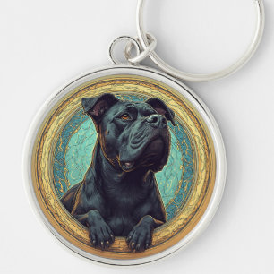 Chaveiro Cão Preto Enquadrado por Desenho Artístico Ornamen