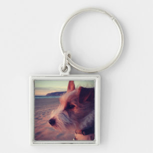 Chaveiro Cão que enfrenta a praia