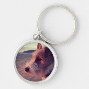 Chaveiro Cão que enfrenta a praia
