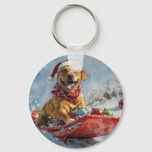 Chaveiro Cão Rhodesian Ridgeback em Trenó de Natal