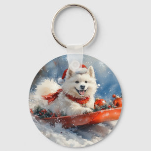 Chaveiro Cão Samoyed em Trenó Deixe Nevar Natal