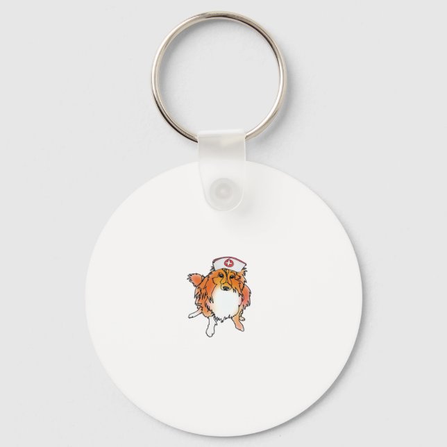 Chaveiro Cão Sheltie com Chapéu de Enfermeira � animalsinha (Frente)