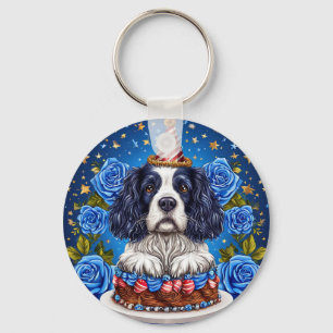 Chaveiro Cão Spaniel Celebrando Aniversário Com Chapéu Fest