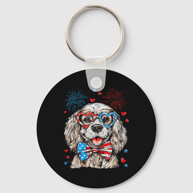 Chaveiro Cão Spaniel Patriótico 4 De Julho Cão Spaniel Mo (Frente)