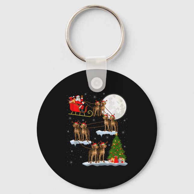 Chaveiro Cão Vizsla Papai Noel Trenó Voador Divertido Mágic (Frente)