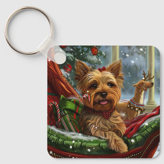 Chaveiro Cão Yorkshire Terrier Natal Festivo (Frente)