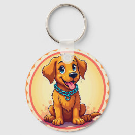 Chaveiro Cãozinho De Cartoon Bonito Com Colar Azul