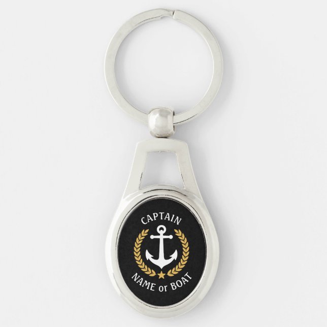 Chaveiro Capitão Boat Name Anchor Dourado Style Laurel Meta (Frente)