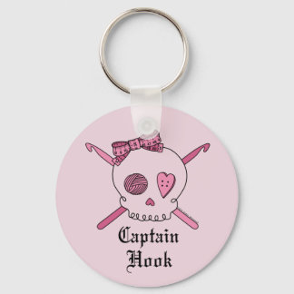 Chaveiro Capitão Gancho Crânio e Ganchos Crochet (Pink Back