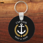 Chaveiro Capitão Nome Anchor Dourado Laurel Foto de Volta P<br><div class="desc">Um chaveiro de metal, de dois lados e redondos. Na frente está o seu nome personalizado, nome do barco ou outro texto e a classificação do Capitão ou outro título, conforme desejado. O lado frontal também apresenta uma âncora de barco personalizada com folhas de design do estilo ouro laurel. O...</div>