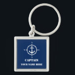 Chaveiro Capitão Seu Nome ou Nome do Barco Compasse Âncora<br><div class="desc">Capitão de Ancoragem Náutica com seu nome ou nome de boi Chaveiro personalizado</div>