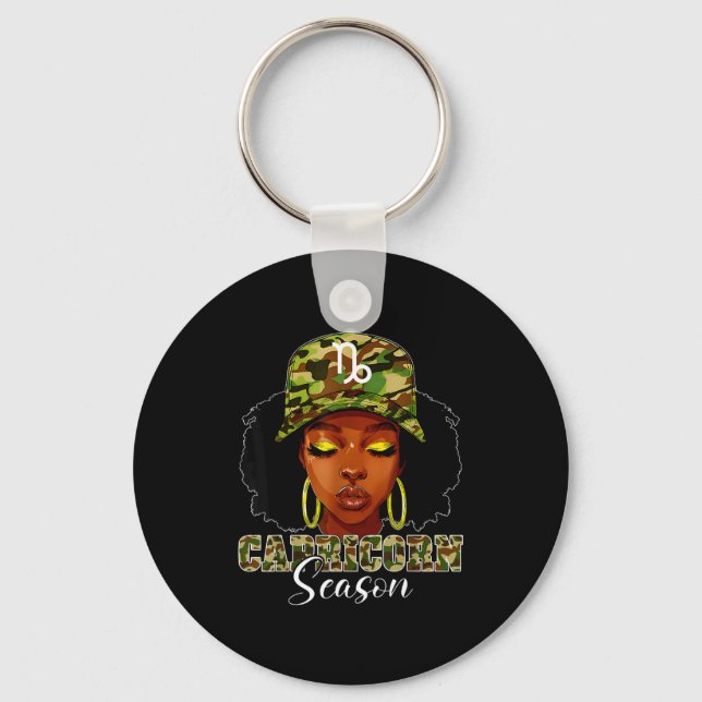Chaveiro Capricorn Season Black Woman With Camo Hat Birthda (Frente)