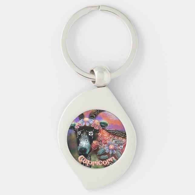 Chaveiro Capricórnio Floral Whimsical Personalizado (Frente)