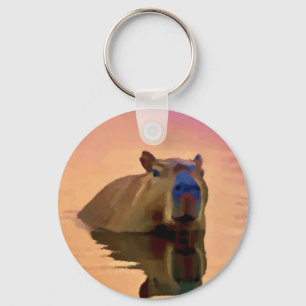 Chaveiro Capybara Emergindo de um Lago Tranquilo