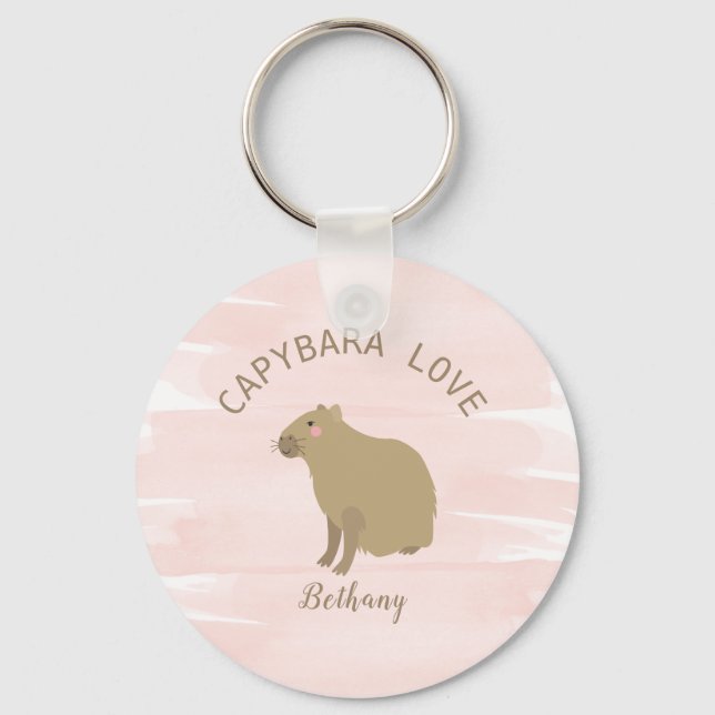 Chaveiro Capybara Kawaii Girly Pink Watercolor (Frente)