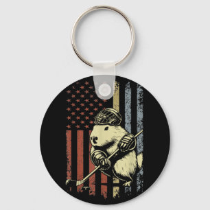 Chaveiro Capybara Playing Hockey American Flag Capybara Hoc