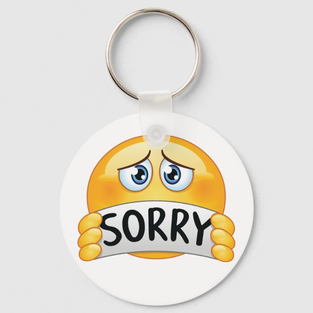 Chaveiro Cara de Emoji Triste Desculpando-se com Placa de D (Frente)