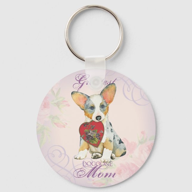 Chaveiro Cardigan Welsh Corgi Heart Mãe (Frente)
