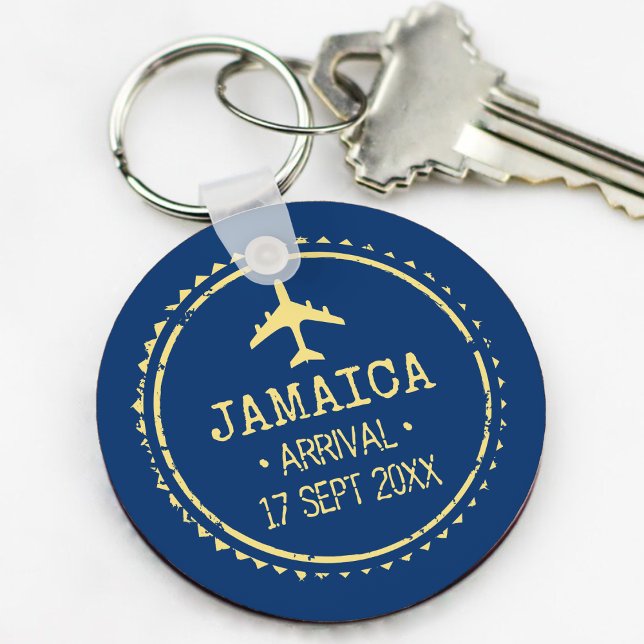 Chaveiro Carimbo Passaporte Jamaica Destino Azul Casado (Passport Stamp Jamaica Destination Wedding Blue Keychain
)