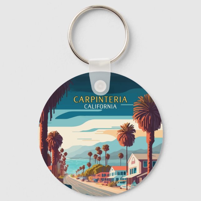 Chaveiro Carpinteria California Sunset Palm Trees Retro (Frente)