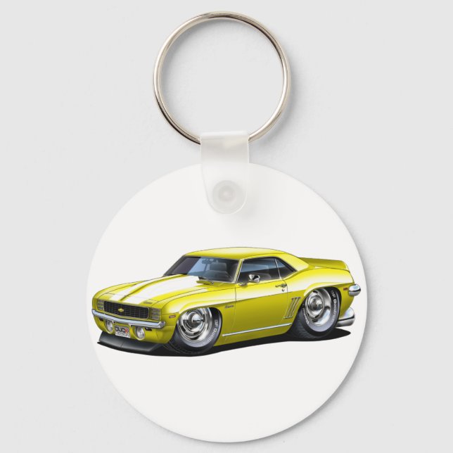 Chaveiro Carro Amarelo-Branco Camaro de 1969 (Frente)