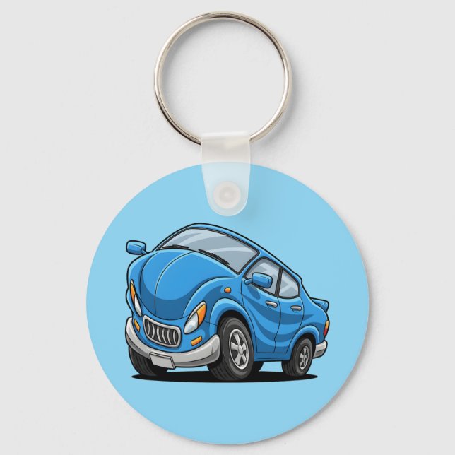 Chaveiro Carro de Desenho Animado Azul Deformado Automático (Frente)