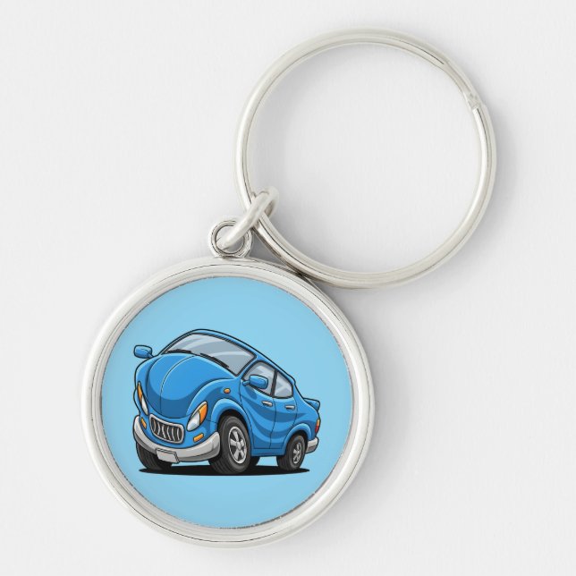 Chaveiro Carro de Desenho Animado Azul Deformado Automático (Frente)