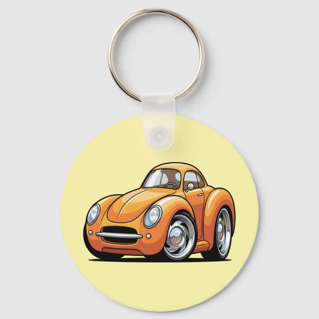 Chaveiro Carro de Desenho Animado Laranja Clássico (Frente)