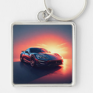 Chaveiro Carro Esportivo Elegante Dirigindo ao Pôr do Sol C