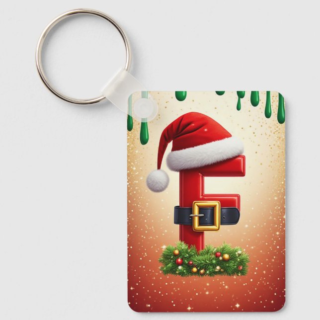 Chaveiro Carta F de Santa Com Acento de Grinalda de Natal � (Frente)