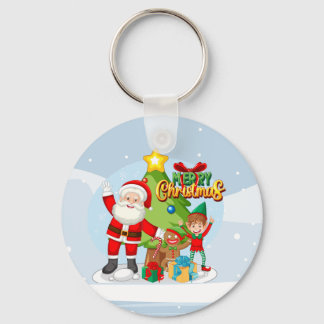 Chaveiro Cartão de Natal Festivo do Papai Noel e Amigos