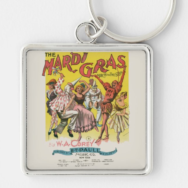 Chaveiro Cartaz Antigo Amarelo do Mardi Gras (Frente)