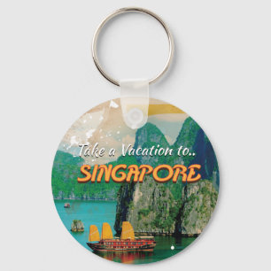 Chaveiro Cartaz de férias antigo de Singapura.