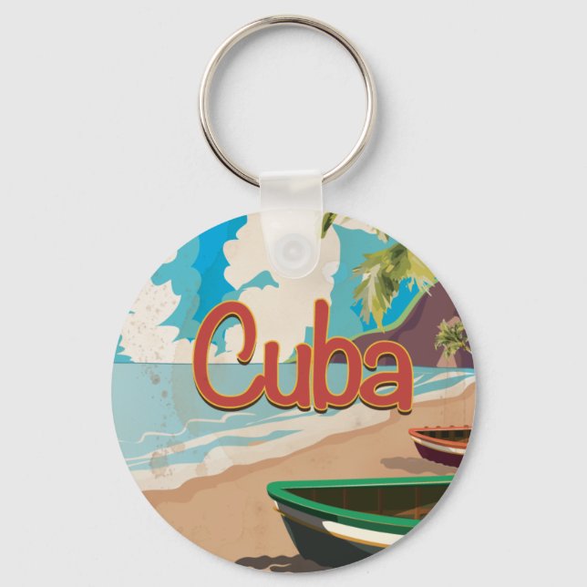 Chaveiro Cartaz de Viagem Antigo de Cuba (Frente)