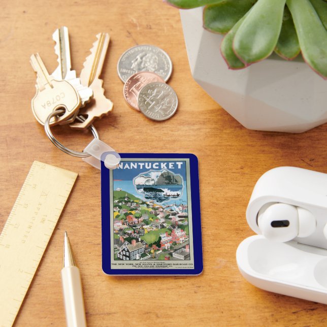 Chaveiro Cartaz de Viagem Antigo, Mapa da Ilha Nantucket, M (Mesa)