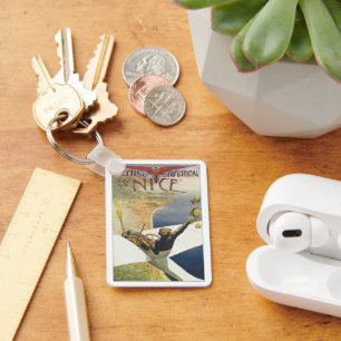 Chaveiro Cartaz de Viagem Vintage, Avião sobre Nice França