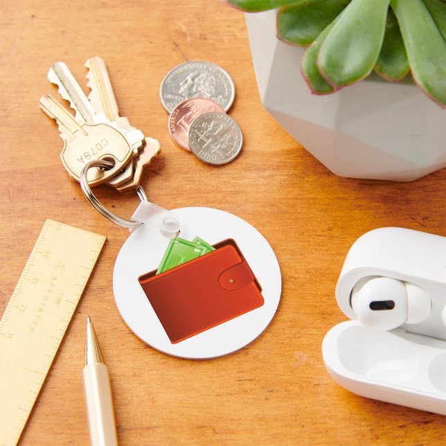 Chaveiro Cartera Clássica de Couro Marrom com Dinheiro (Criador carregado)