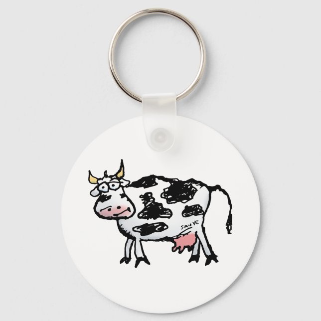 Chaveiro Cartografia de Vaca Branca e Negra Engraçada (Frente)