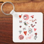 Chaveiro Cartoon de Amor<br><div class="desc">Um design de desenho animado bonitinho com gatinhos,  cachorros e corações divertidos. Perfeito para alguém especial. Arte original de Nic Squirrell.</div>