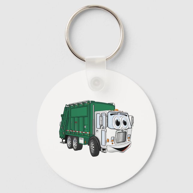 Chaveiro Cartoon de Caminhão de Lixo Branco Verde (Frente)