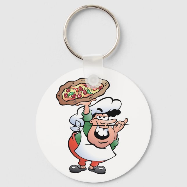 Chaveiro Cartoon de Chef de Pizza Italiana Clássica (Frente)