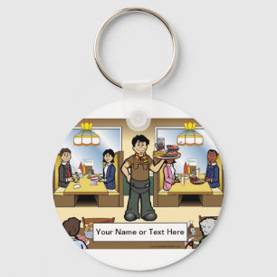 Chaveiro Cartoon de Dining Casual do Garçom por PrintedPerf