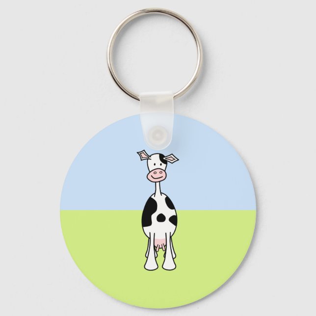 Chaveiro Cartoon de vaca preto e branco. Frente. (Frente)