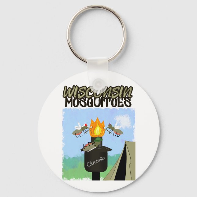 Chaveiro Cartoon de Wisconsin Mosquitos - Camping de Tiki (Frente)