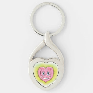 Chaveiro Cartoon Desenhado Mão Sorrindo Coração Rosa I Boni