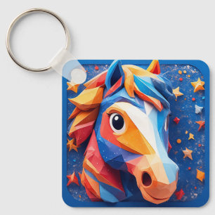 Chaveiro Cartoon Horse Retrato Encantador com Estrelas