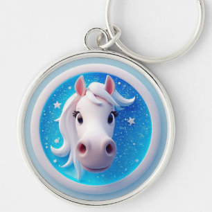 Chaveiro Cartoon Horse Retrato Encantador com Estrelas