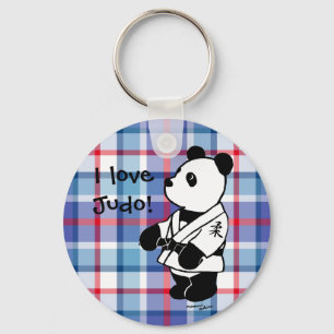 Chaveiro Cartoon Judo Panda com Xadrez de Cinturão Negro