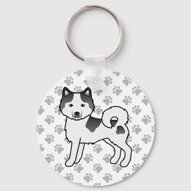 Chaveiro Cartoon Malamute Preto Piebald Alaskan (Frente)
